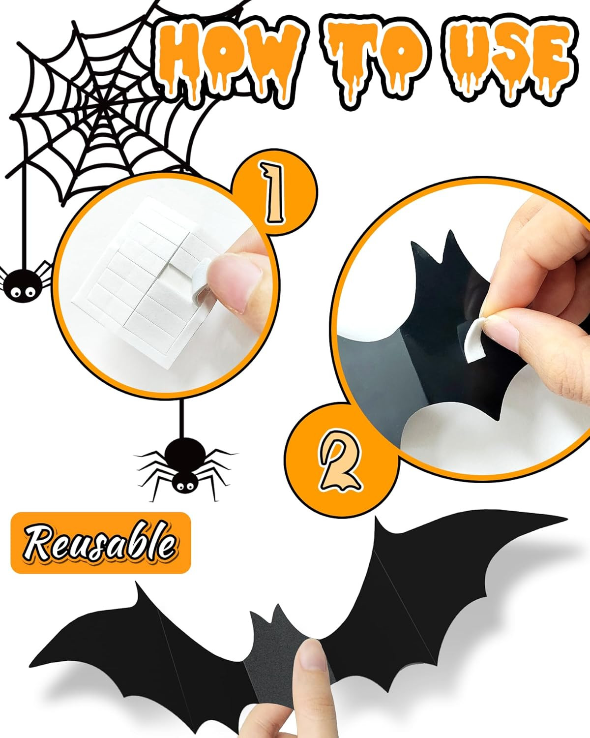 Halloween Bat Decorations 120 Pack 5 Sizes 3D Wall Window Door Party Decor