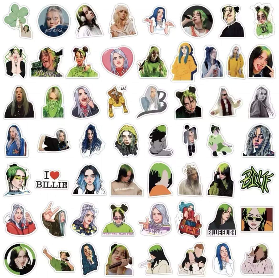 Billie Eilish Stickers 50pk Billie Random Mix Stickers Eilish Funny Cool Sticker