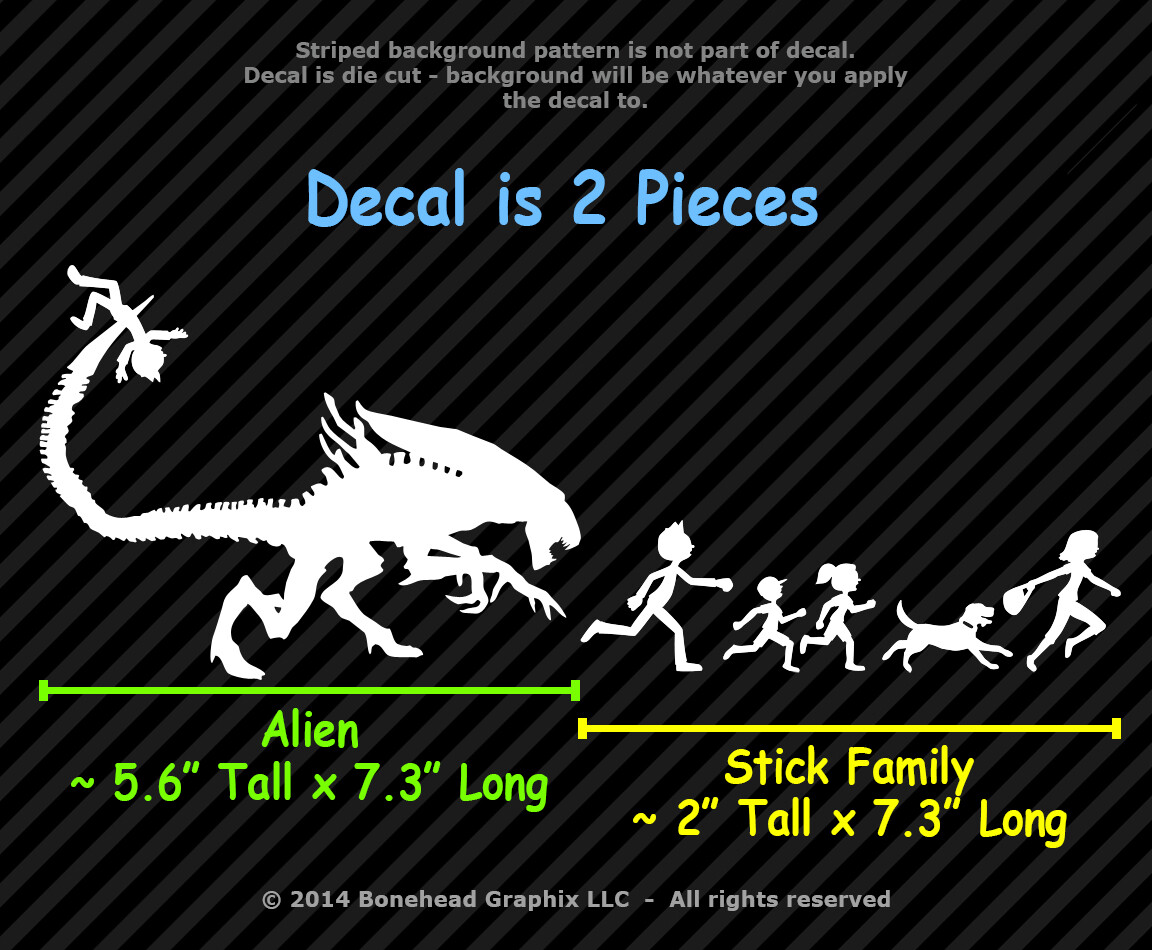 Alien Attacks Stick Family Decal Alien 2 Piece Window Sticker – 25 Colors