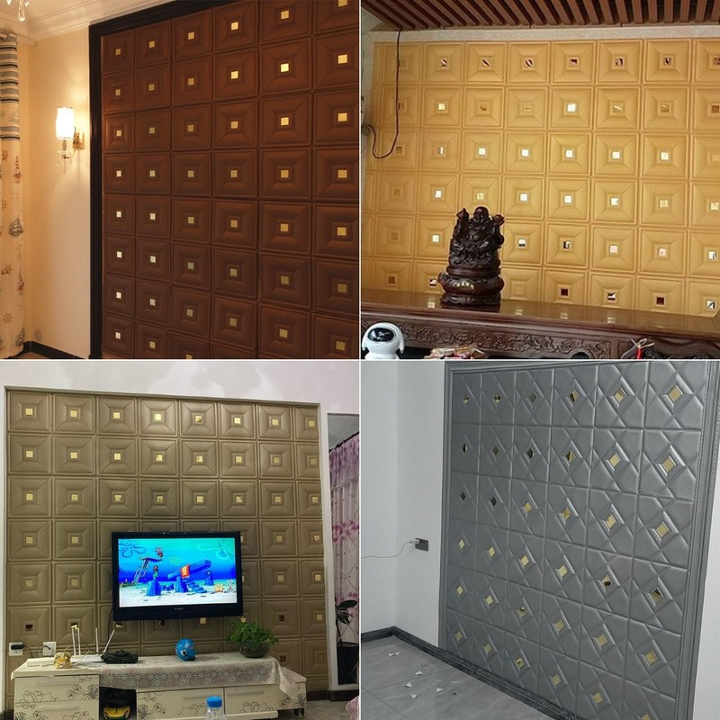 3D Foam Wall Sticker Wallpaper Mirror Decal Waterproof Self Adhesive Home Decor