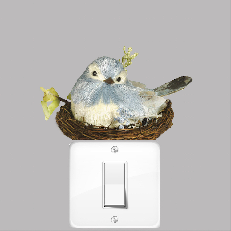 Cute Nesting Bird Wall Decal Mural Floral Nest Blue Flowers Small Flower, b37