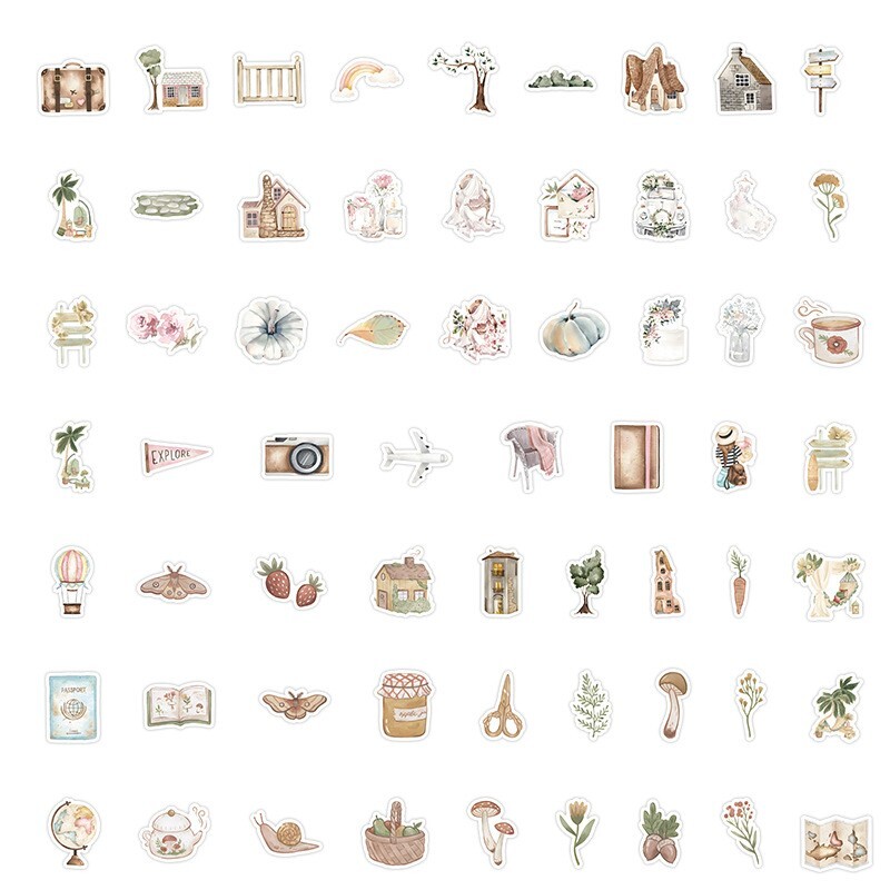100pcs RETRO COTTAGECORE Vintage Stickers, Bikes Books Flowers Rainbow, #224-1