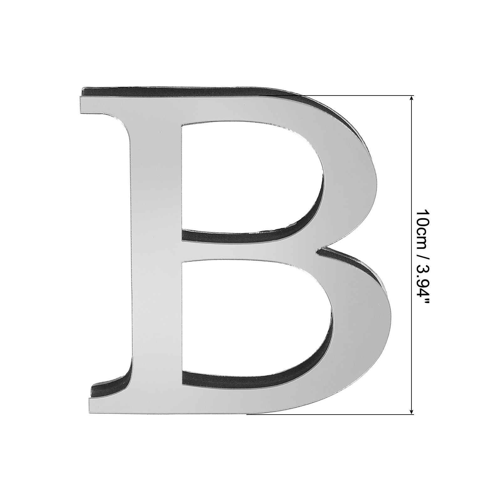 3D Acrylic Alphabet Mirror Wall Sticker Letter B Self-Adhesive Silver Tone