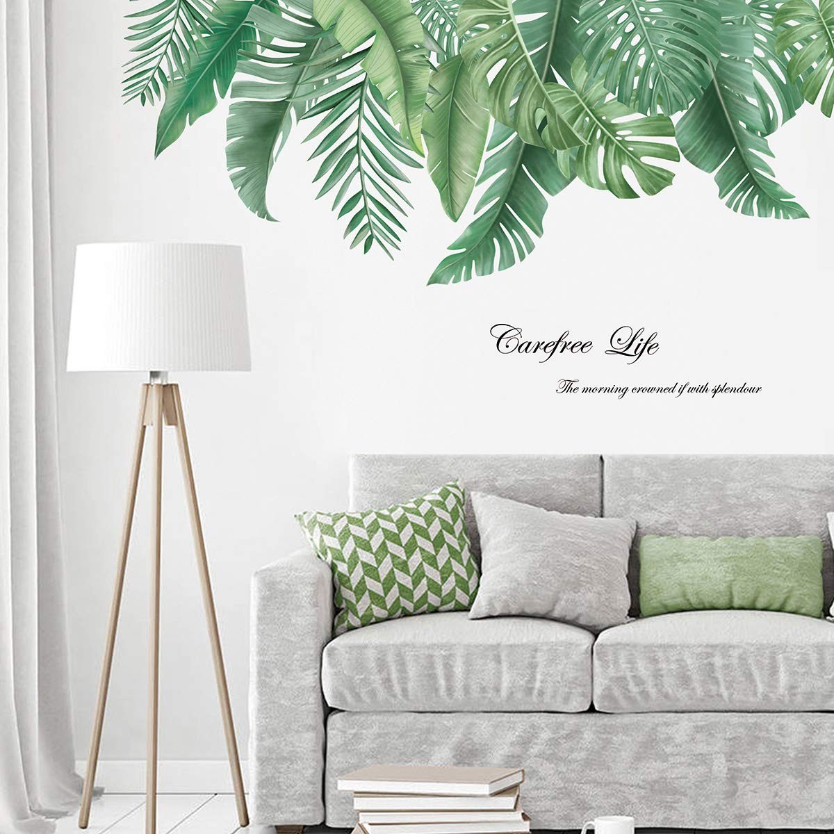 Green Leaves Wall Decals Palm Tree Leaf Plants Wall Stickers Bedroom Living R…
