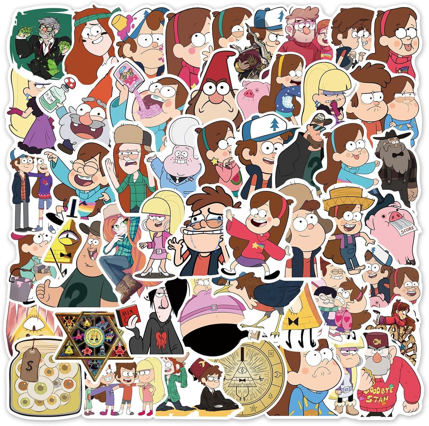 50pcs Cartoon Gravity Falls Stickers for Kids, Vinyl Waterproof Decal for Water