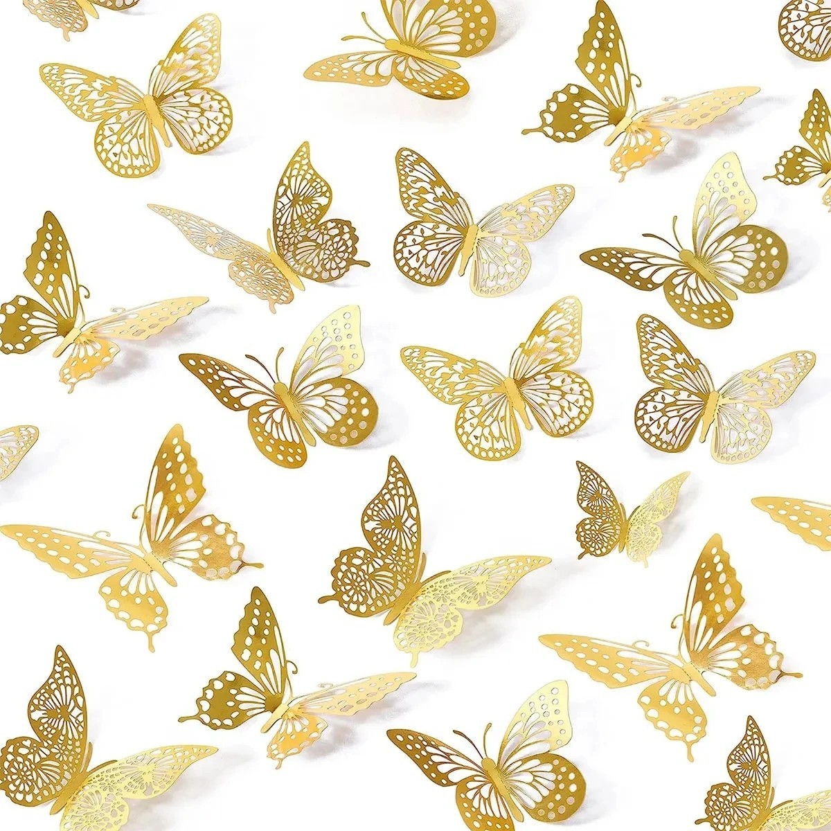 48PCS 3D Gold Butterfly Wall Decor Stickers for Party, Wedding, Birthday, Cake