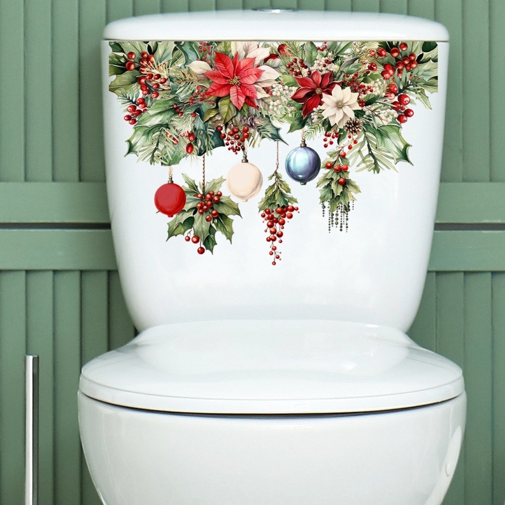 Christmas Toilet Lid and Tank Decals Waterproof Self Stickers Set of 6