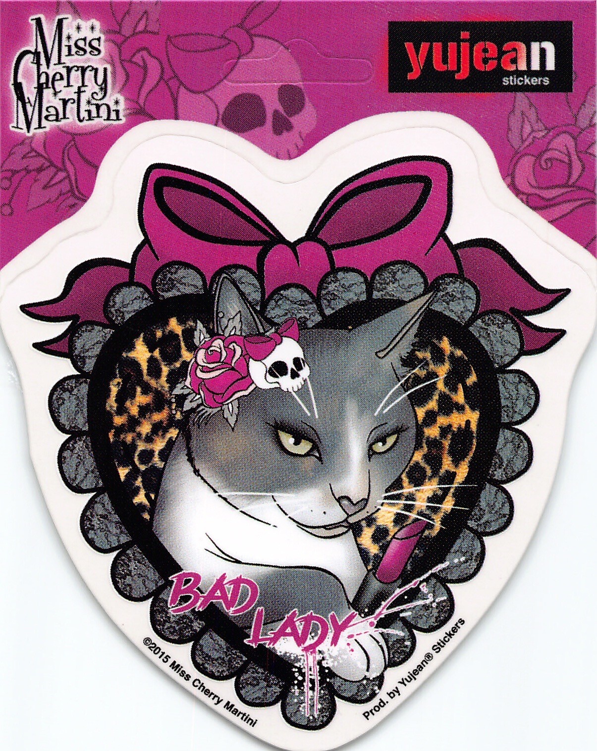 Bad Lady Cat Miss Cherry Martini Die-Cut Decal Sticker New Kitty Skull Heart