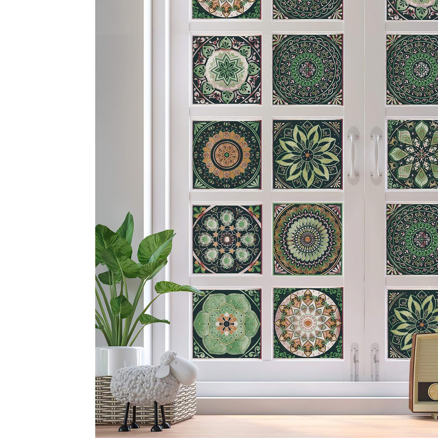 12 PCS Green Mandala Tile Stickers 6×6 inch – Moroccan Style Peel and Stick W…
