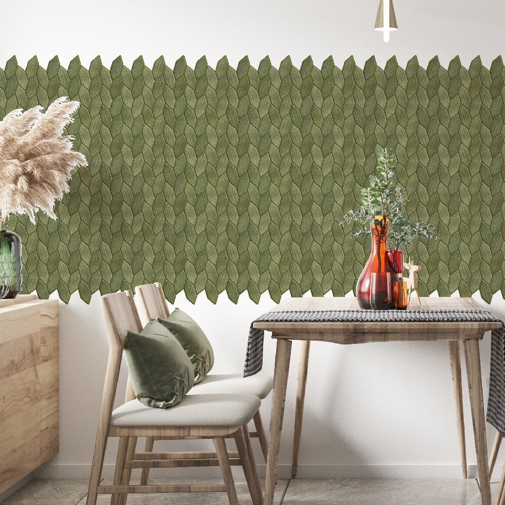3D Petal Peel and Stick Tiles for Wall Beige and Light Olive Green Stick on Tile