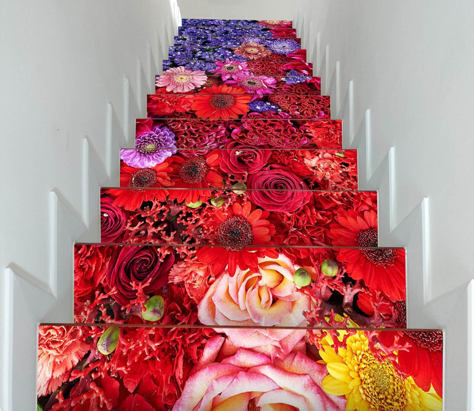 3D Crimson Flowers W65 Stairs Risers Decoration Photo Mural Vinyl Wallpaper Vera