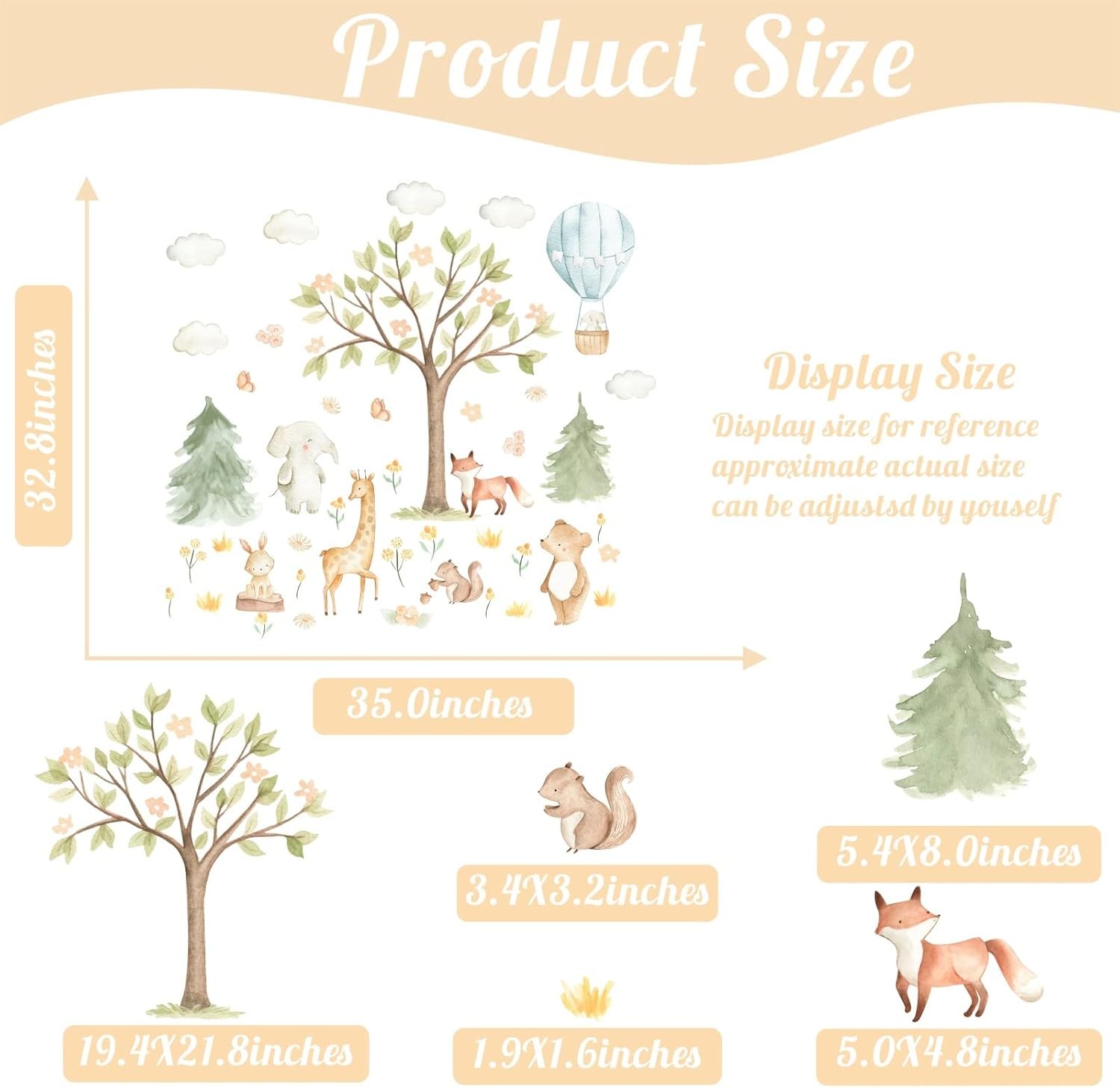 Watercolor Tree Animal Wall Stickers Forest Animals Wall Sticker Baby Room De…