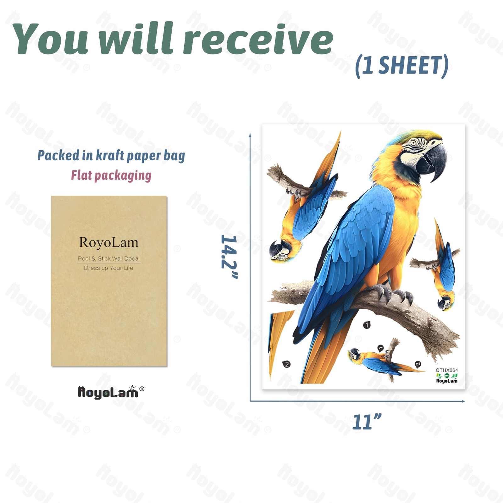 Lifelike Blue and Yellow Macaw Bird Wall Decal Nursery Bird Animal Wall Stick…