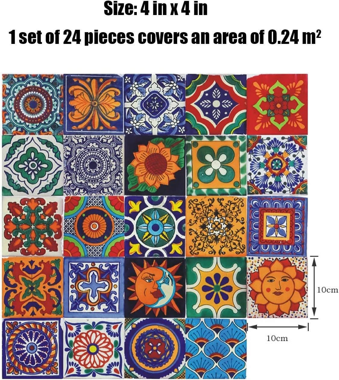 Retro Bohemian Tile Stickers – 24 Waterproof Wall Decals for DIY Decor