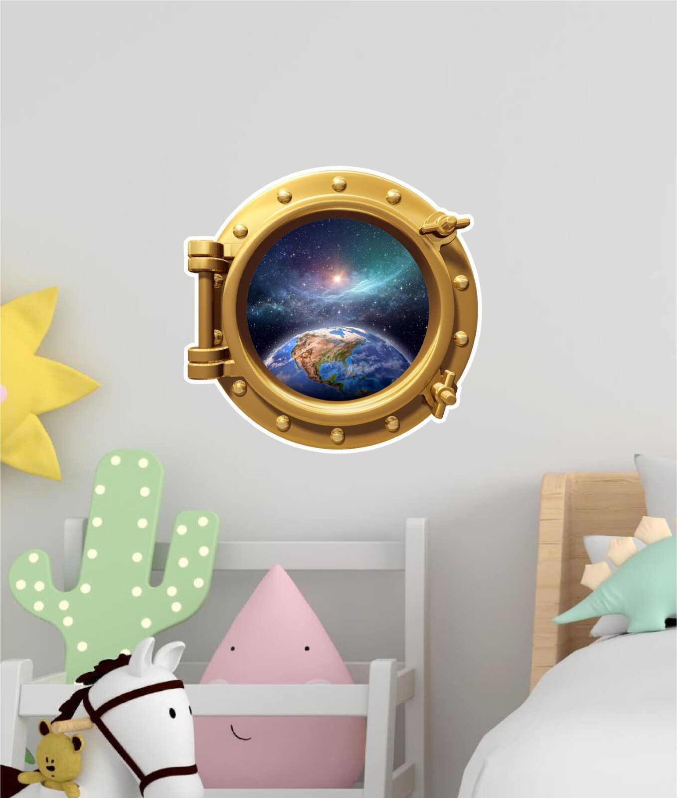 Cosmic Outer Space Porthole Sticker Explore Adventure 16"x16"