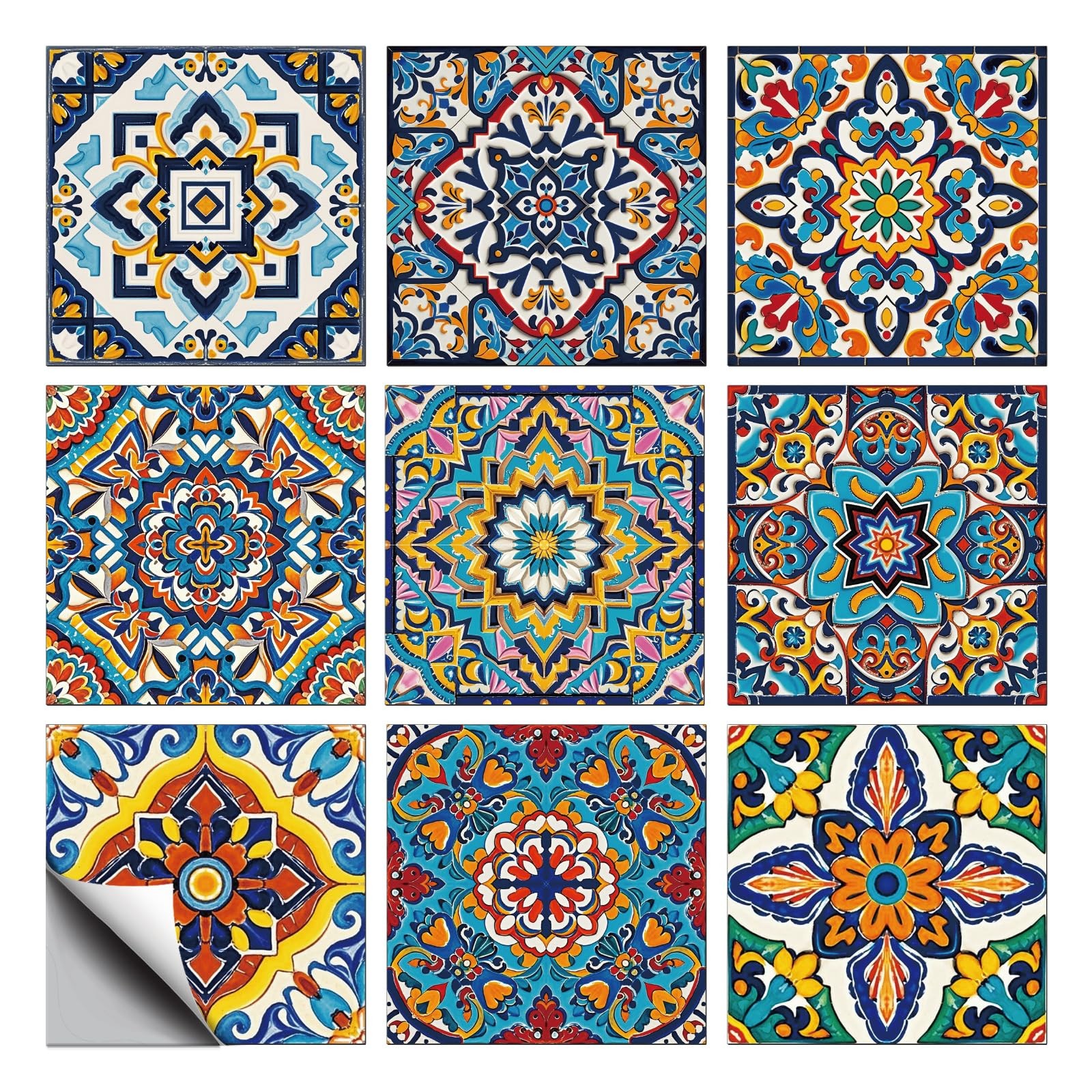 36 Pcs 9 Style Colorful Relief Tile Sticker 4×4 Inch Portuguese Geometric Pee…