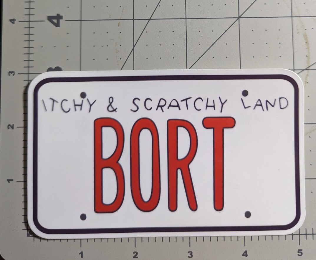 "BORT" license plate from "The Simpsons" die-cut vinyl sticker 3×5" white
