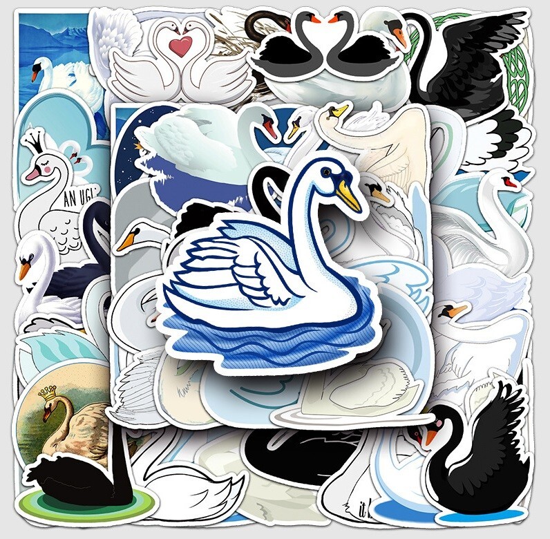 50pcs SWAN Stickers, Cute Animal Water Bottle Laptop No Residue Sticker, #212
