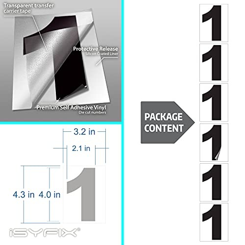 Black Vinyl Number 1 (One) Stickers – 6 Pack Self Adhesive – 4 inch 1 Black