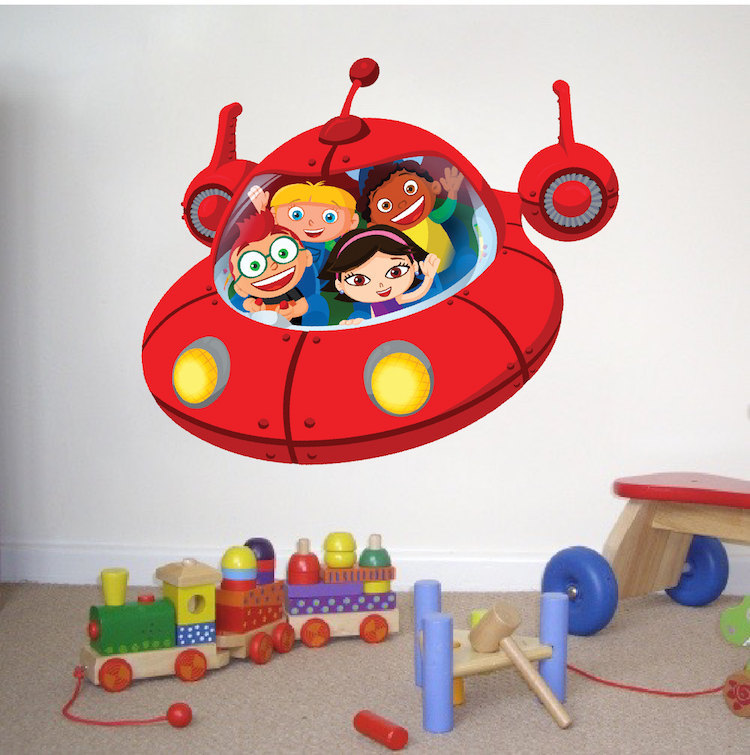 Little Einstein Wall Decal Red Spaceship Kids Bedroom Peel Stick Sticker, n92
