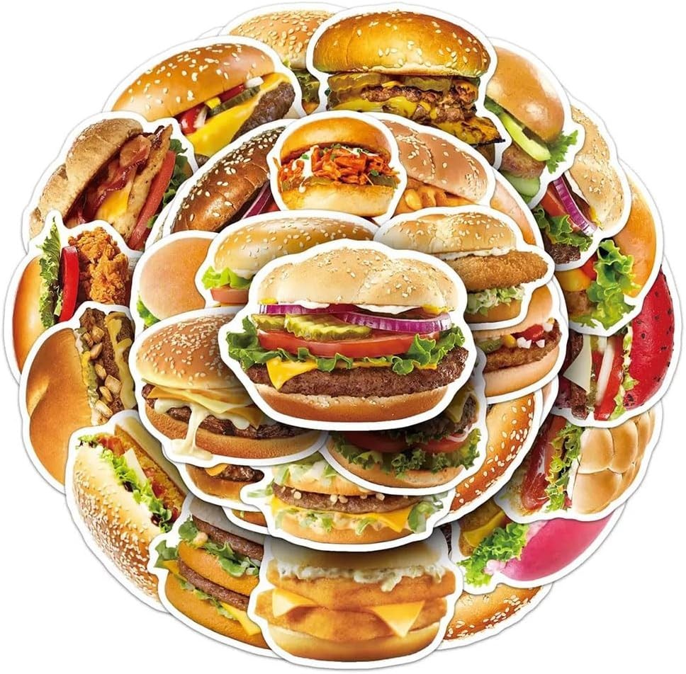 Hamburger Stickers |50Pcs Burger Waterproof Vinyl Decals | Removable Reusable…