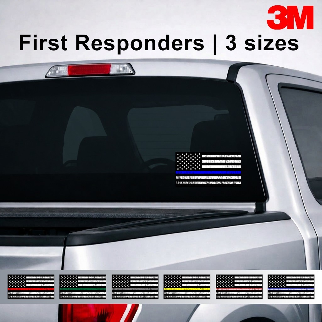 Pack of 4 First Responder USA Flags 3M Laminated 5 Year Durability Vehicle Decal