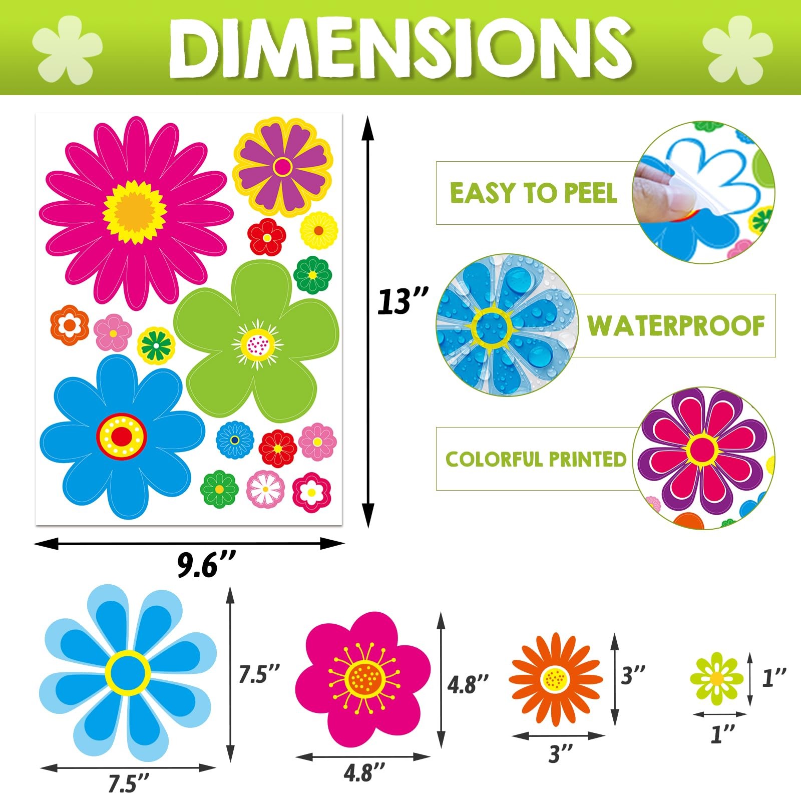Fancy Land Flower Stickers Daisy Decals for Car Truck Decoration 180Pcs
