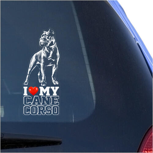 I LOVE MY CANE CORSO CLEAR VINYL DECAL STICKER FOR CAR OR TRUCK WINDOW, DOG ART