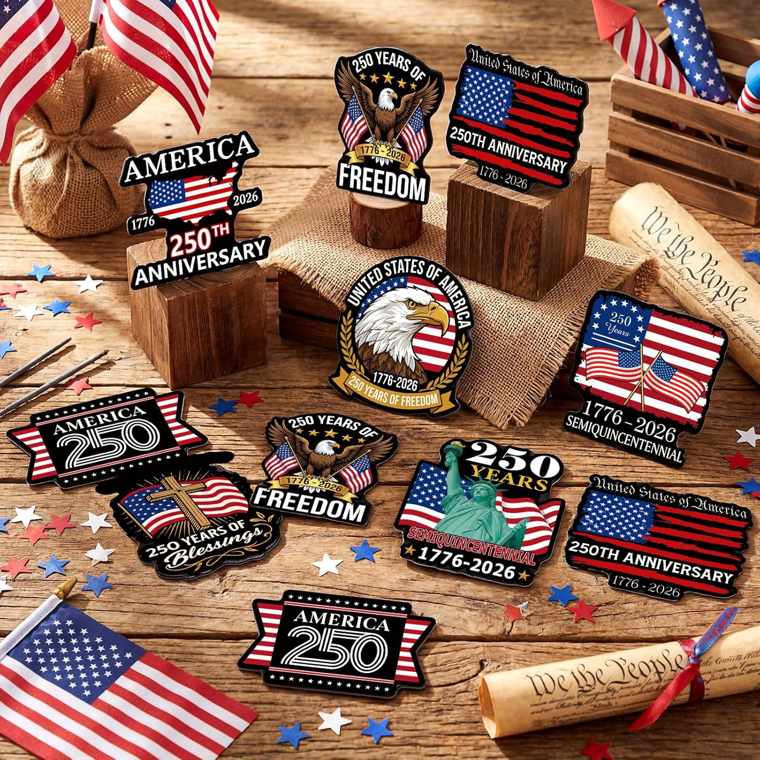 10 Pcs 250Th Anniversary Car Magnetic Sticker 1776-2026 Patriotic Flag Freedom E