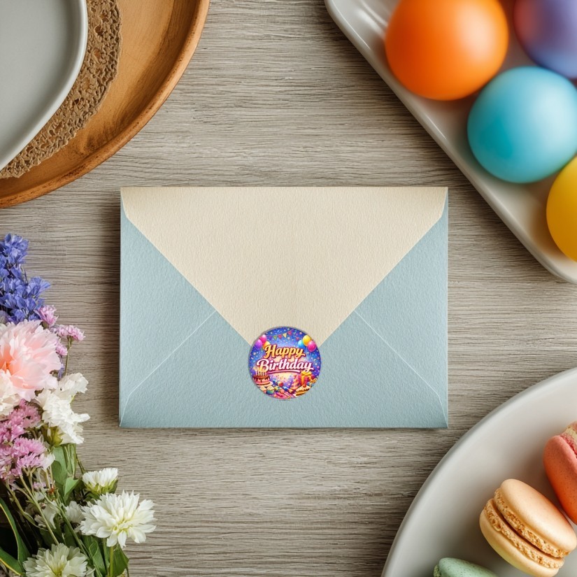 Happy Birthday Round Dot Stickers Set, 1.2" & 1.5"