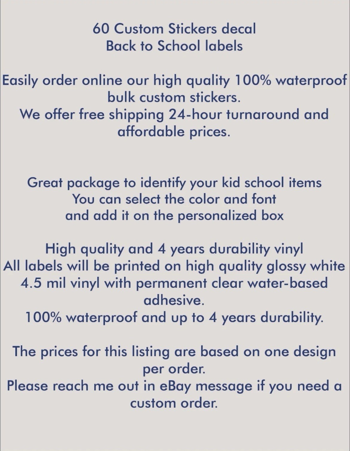 60 Custom Name Label Sticker Decal Back to School Water and Scratch Resistant