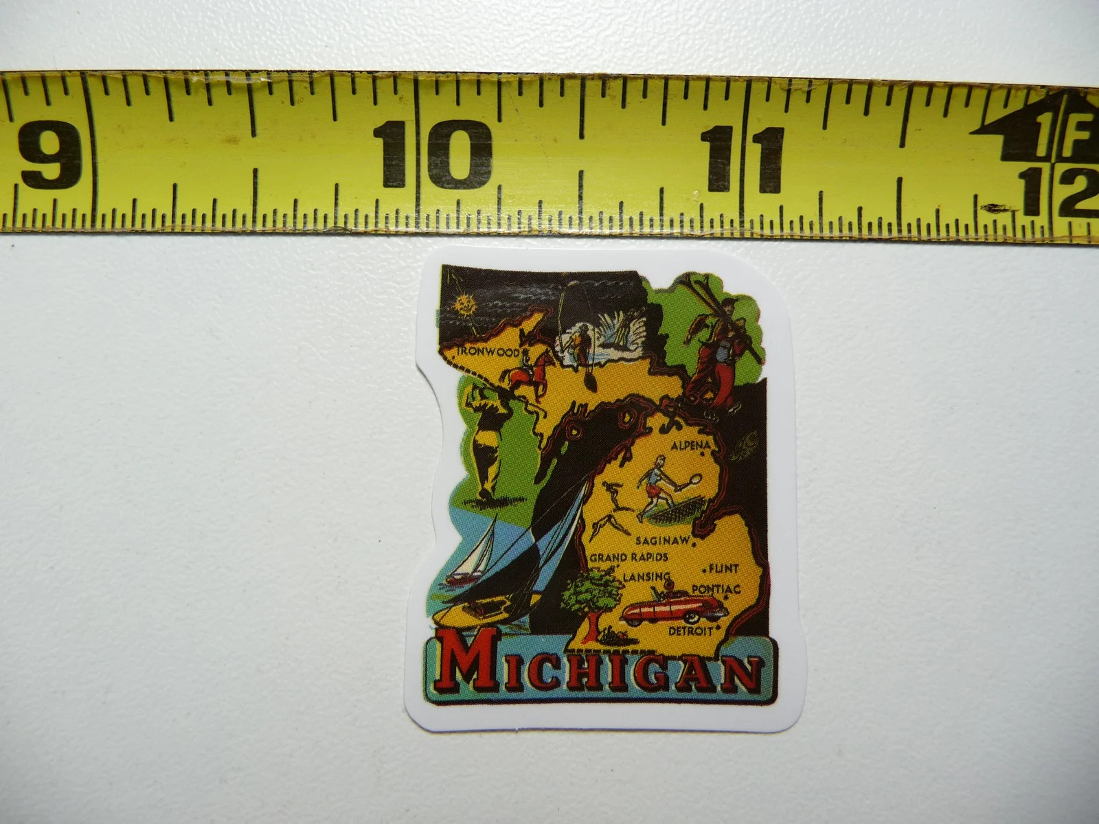 MICHIGAN RETRO MAP SMALL STICKER DECAL TRAVEL STATE SOUVENIR FUN FUNNY