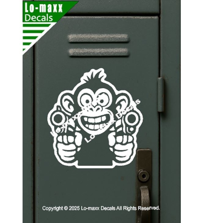 Monkey With Guns Die Cut Sticker Vinyl Decal For Car Fridge Locker Laptop