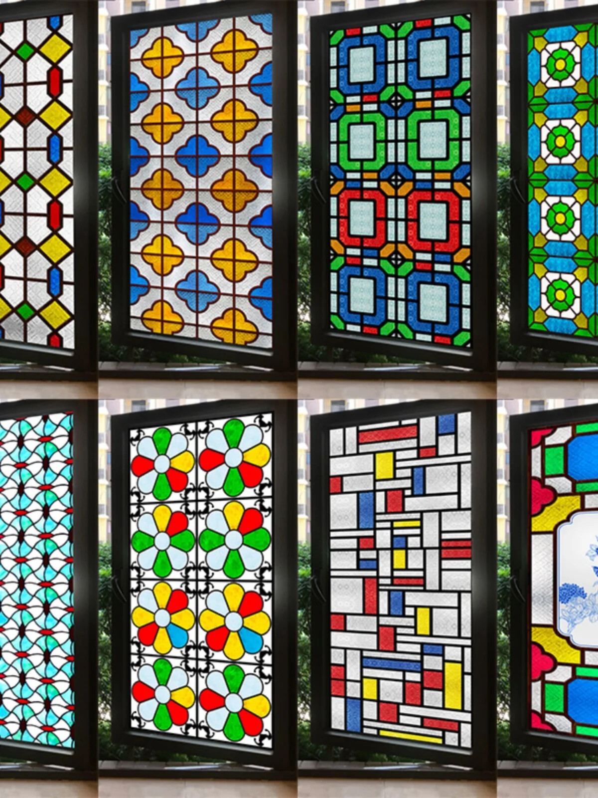 Retro Static Cling Privacy Window Sticker Frosted Stained Church Glass Sticker