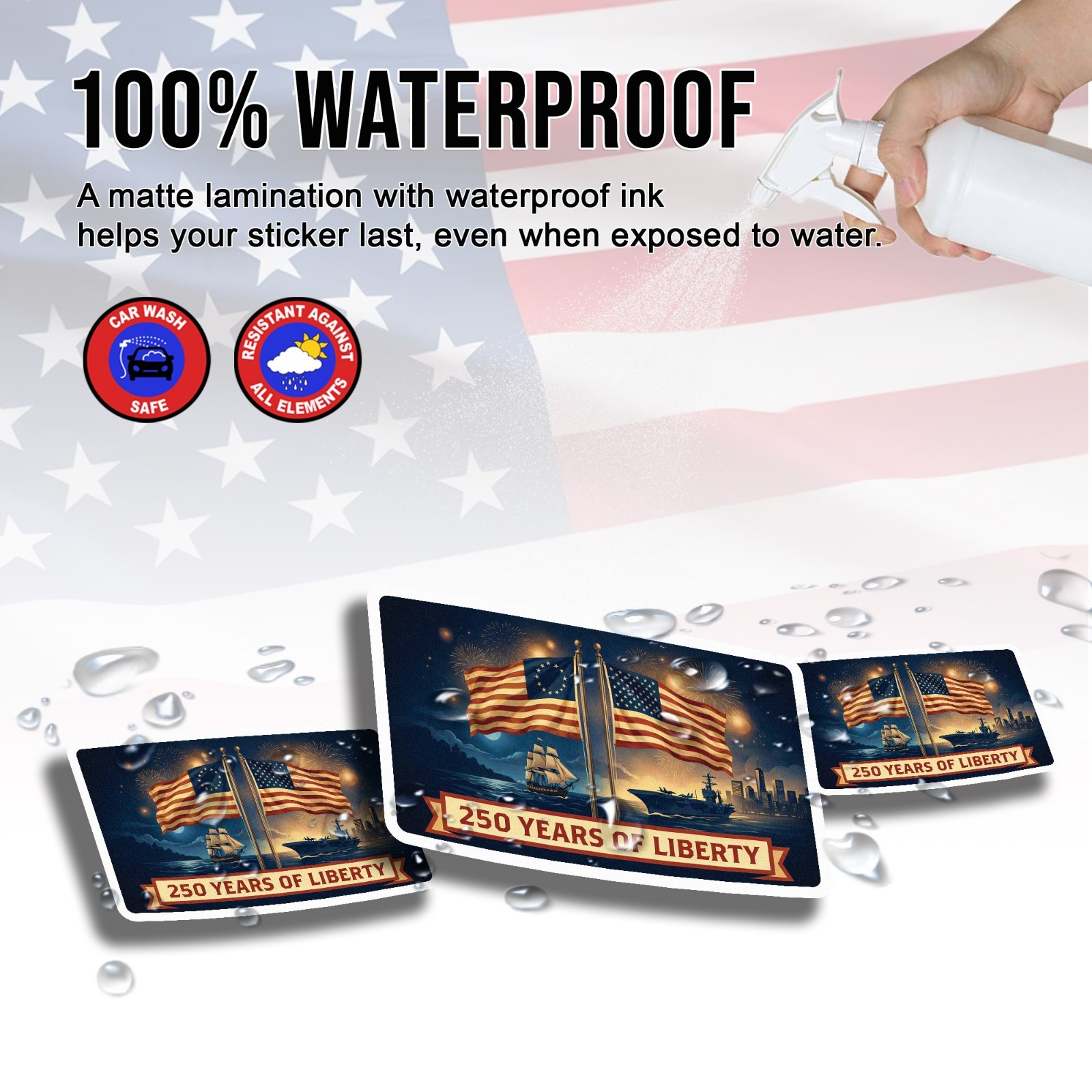 250th Anniversary of USA Sticker, 250 Years Of Liberty, Patriotic Flag Size 5"