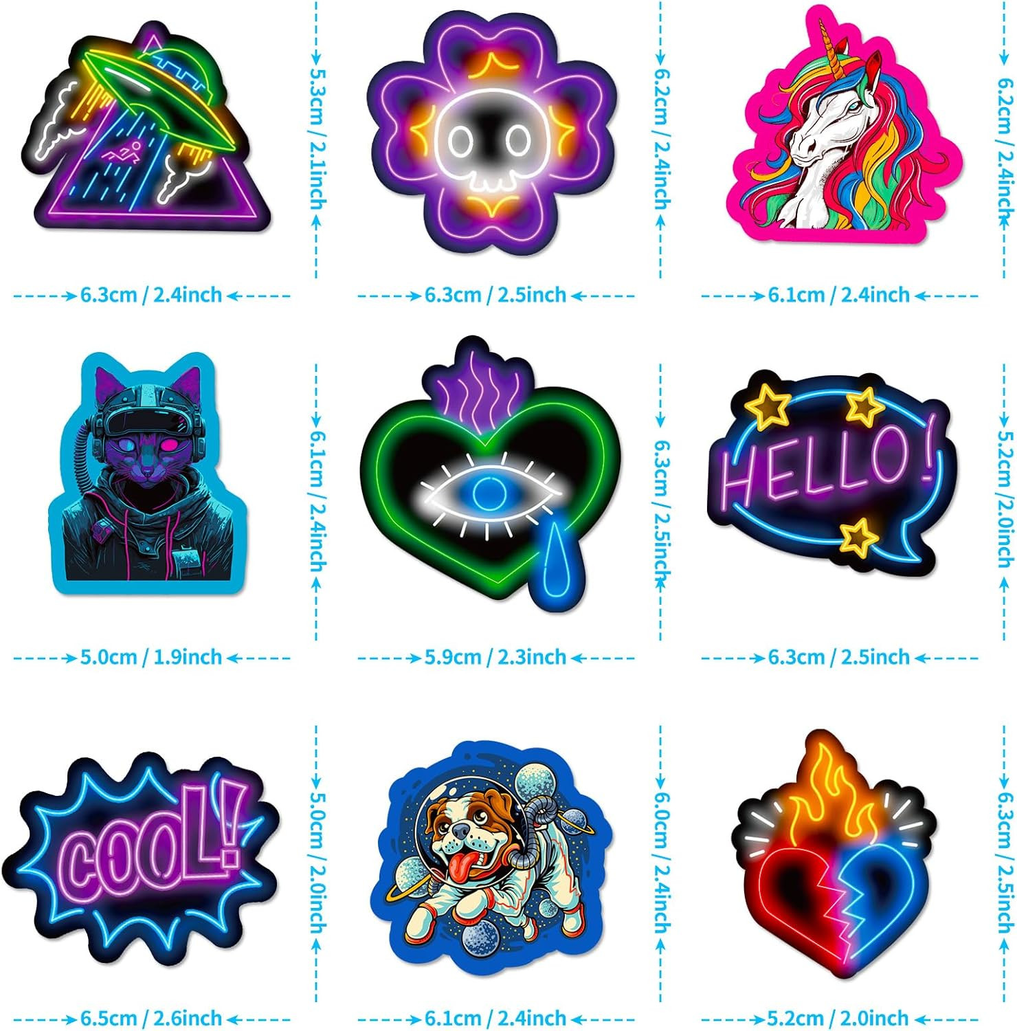 Water Bottle Stickers 100 Pcs Cool Cute Neon Sticker Packs, Prizes for Kids Clas