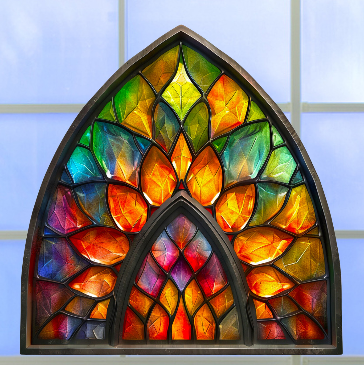 Faux Stained-Glass ARCH WINDOW CLING Size 8" Vinyl