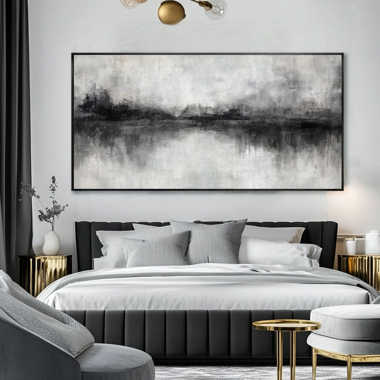 Large Abstract Canvas Wall Art Black and Grey Art Pictures for Wall Decor 29"…