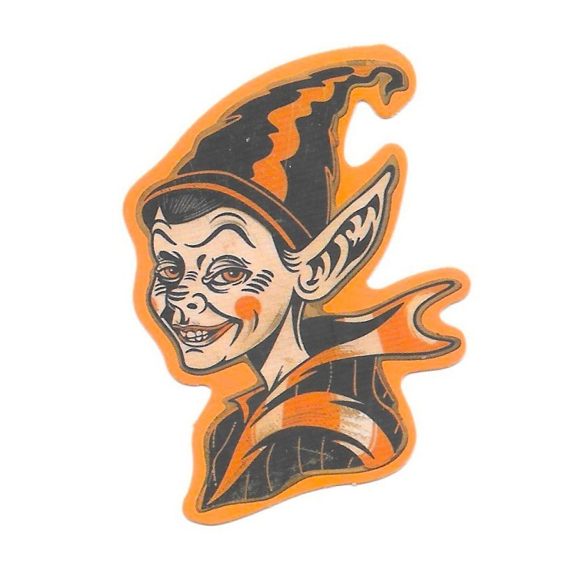 Halloween Elf Sticker Spooky Stripe Hat Vinyl Decal Creepy Character Autumn