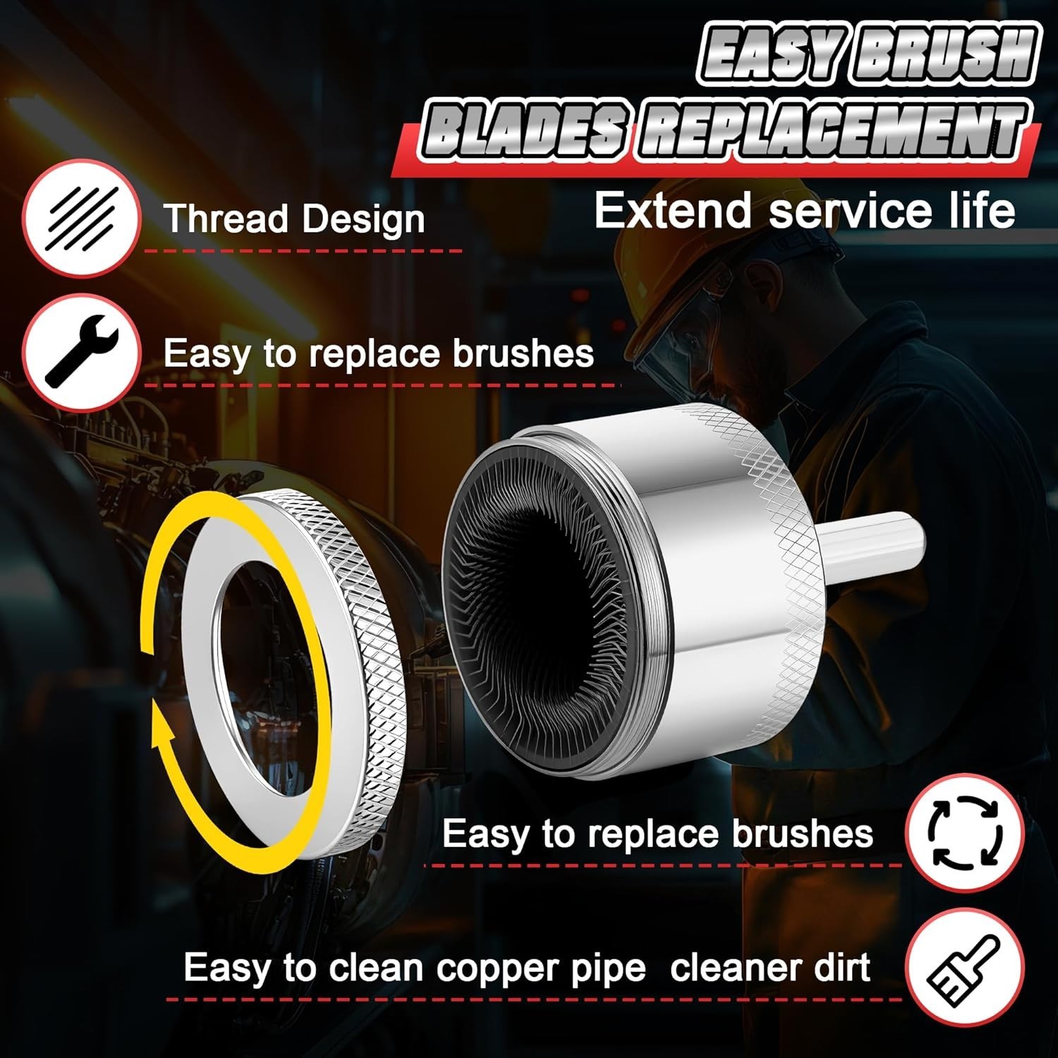 1/2"&3/4"&1" Copper Pipe Cleaner for Drill with 1/4" Hex Shank & Brush Blades &