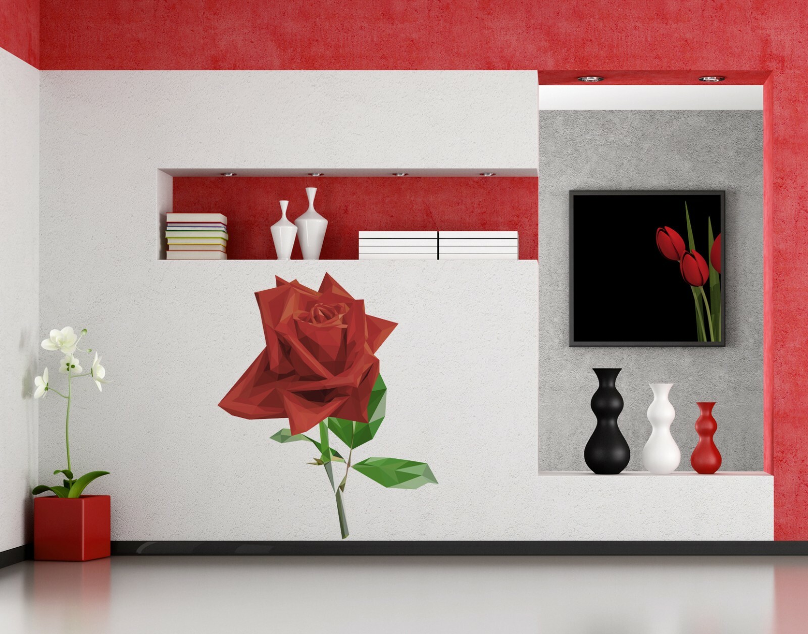 Rose Wall Decal, Flower Sticker, Plant Wall Art, Design for Florist