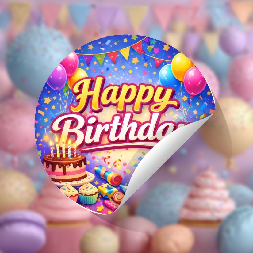Happy Birthday Round Dot Stickers Set, 1.2" & 1.5"