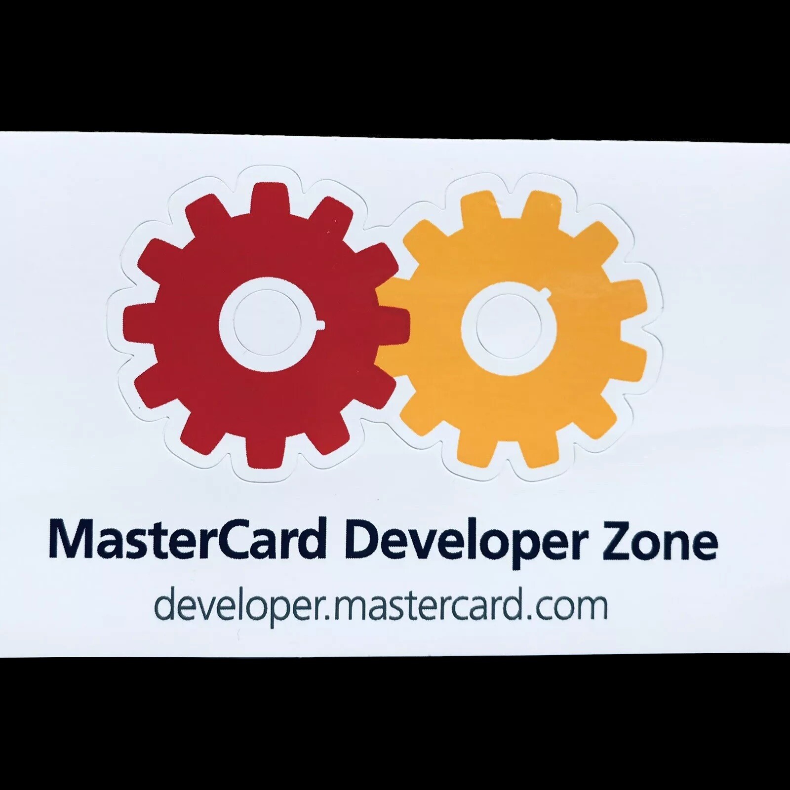 Gears Sticker. Decal. Red & Yellow. Master Card Developer Zone. From Conference