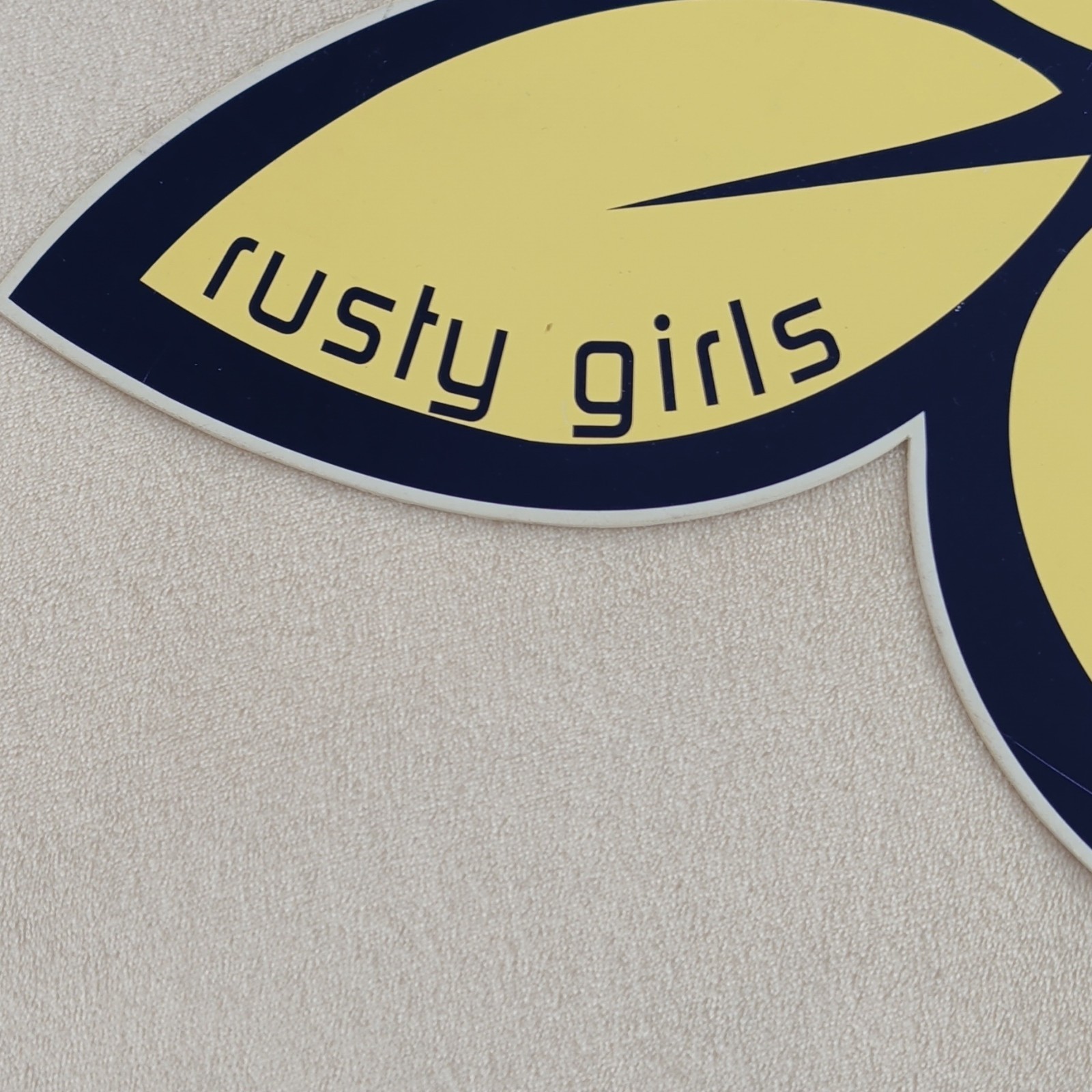 Rusty Girl Vinyl Wall Decal Flower Logo Sign Blue Yellow 21 x 15 in