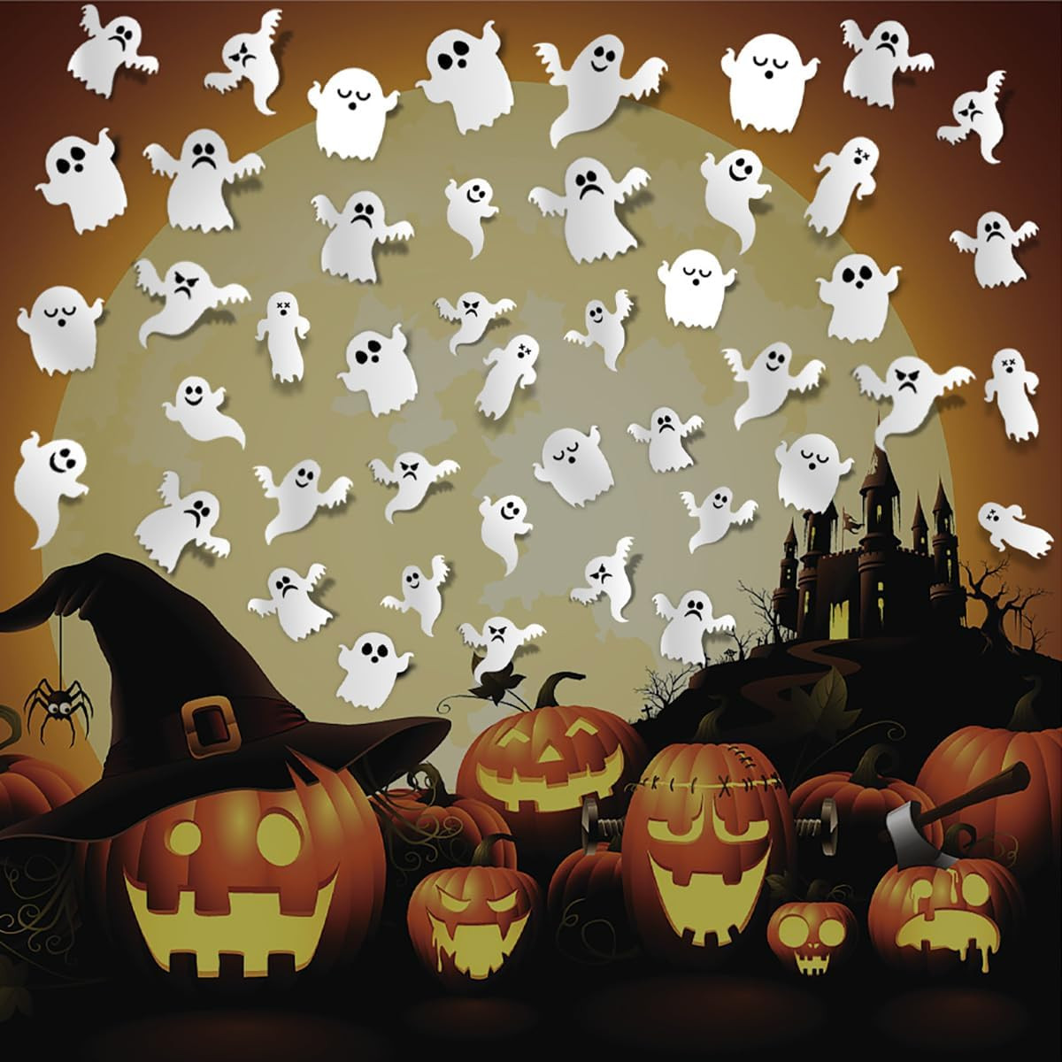42Pcs Halloween Wall Decor Decals 3D Cute Ghost Wall Stickers Self-Adhesive Deco