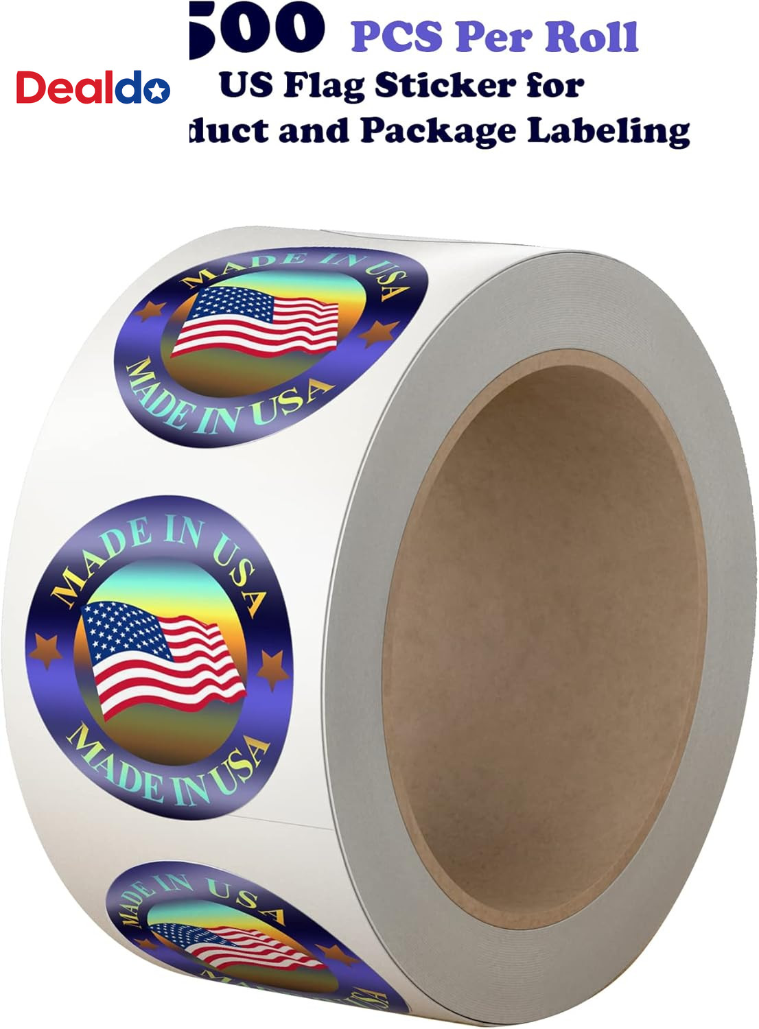 Made in USA Hologram Flag Labels 1-Inch round American Flag Stickers, 2 Colors (