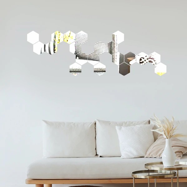 12 Silver 3" Hexagon Acrylic Stickers Mirror Wall Decals Dorm Rooms Decorations