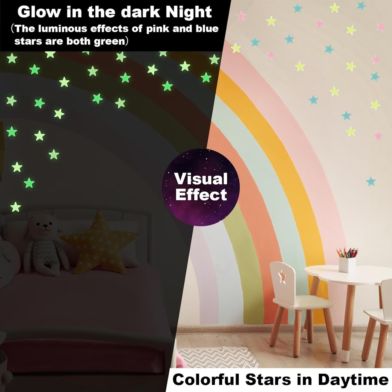 100pcs Glow In The Dark Stars Luminous Wall & Ceiling Star Stickers Home Decor