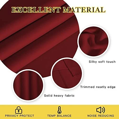 Blackout Blinds for Sliding Door – 100"W x 84"L (Pack of 1) Burgundy Red