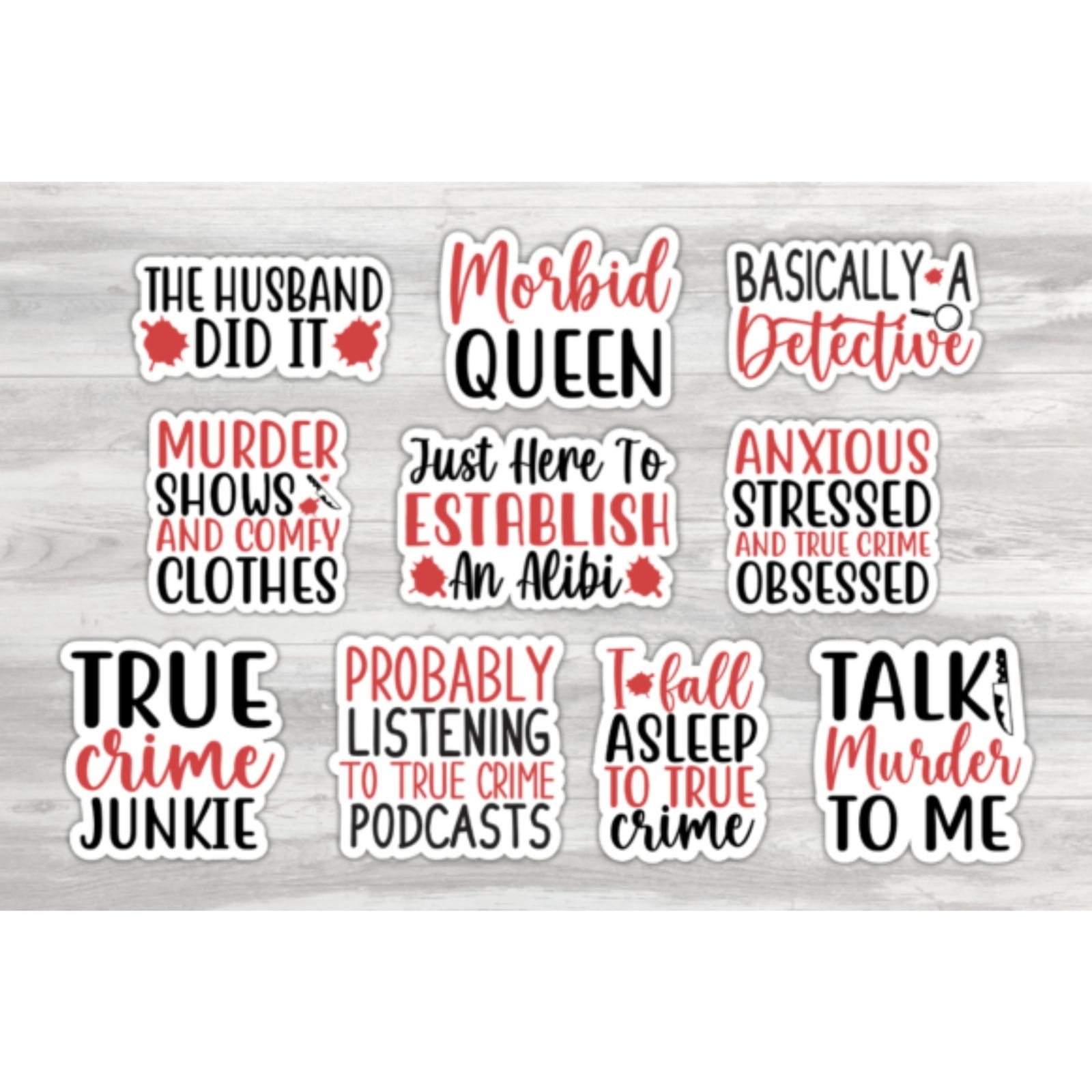 10-Pack 3" True Crime Vinyl Sticker Bundle – For the Obsessed & Unapologetic